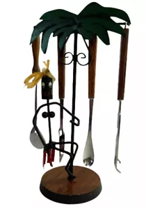 MCM Vintage 1960's Metal Art ZULU WOMAN Palm Tree Barware Utensil Hanger Japan - Foto 1 di 13