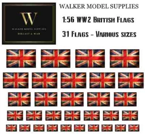 1:56 WW2 British flags on cotton canvas / cotton peel model/diorama set 1 - Picture 1 of 5