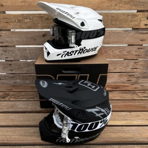 BELL MX-9 HELMET MIPS MOTOCROSS FASTHOUSE BLACK WHITE with 100% Roll-off Goggles - Picture 1 of 6