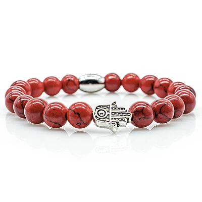Türkis Armband Bracelet Perlenarmband Fatima Hand silber Rot 8mm Edelstahl Perle - Bild 1 von 2
