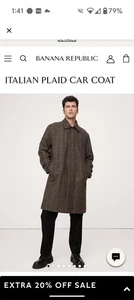 NWT Banana Republic Italian Wool Plaid Heavyweight Car Coat Mens Large, Tall - Picture 1 of 9