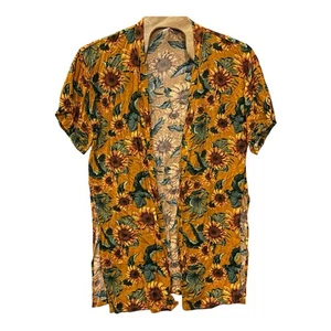 Kimono Cardigan Lightweight Golden Sunflower Short Sleeved OS Coverup XL - Picture 1 of 7