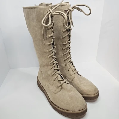 Western Lace Up Knee High Boots Combat Chestnut Soft Women's Size 6 Lug Sole - Image 1 of 4