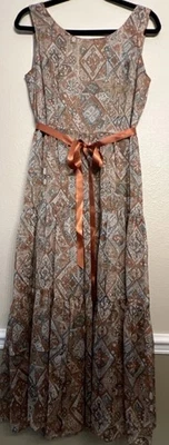 Coldwater Creek Sz 8 Brown Shimmer Sleeveless Maxi Dress Tiered Ribbon Tie Boho - Image 1 of 4