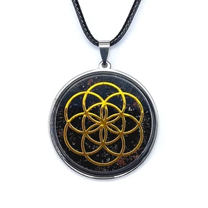 Samen des Lebens Orgonit Anhänger Schungit Schwarzer Turmalin Kyanit Ø 43 mm - Bild 1 von 6