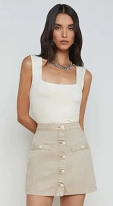 L'AGENCE Kaeli Square Neck Top Women’s S Vintage White Stretch Made In USA NEW - Picture 1 of 10