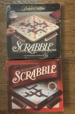 Scrabble Deluxe Edition Board Game Lot Turntable Maroon Tiles MB 1989 2001 Ed - Image 1 of 4