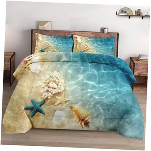 Size Comforter Set with 2 Pillowcases, Summer Beach Sea Animal Queen Multi 13 - Picture 1 of 7