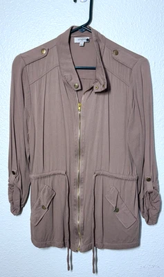 Chaqueta Umgee Mujer Pequeña Marrón Utilidad Anorak Cremallera Frontal Cordón Bolsillos Foto 1 de 4