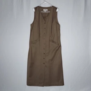 Orvis Vtg Button Front Dress 14 Wool Sleeveless Vneck Brown Jumper Modest Church - Picture 1 of 8