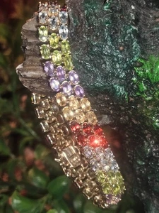 Ross Simons Three Row Multi Gem Tennis Bracelet Garnet Citrine Topaz Amethyst + - Picture 1 of 11