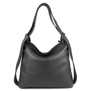 ital. Damen Schultertasche Umhängetasche Rucksack 2in1 echtes Leder - grau - Bild 1 von 2