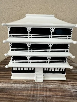 Crate & Barrel Black & White Pagoda Ceramic and Resin Tissue Box Holder - Image 1 of 4