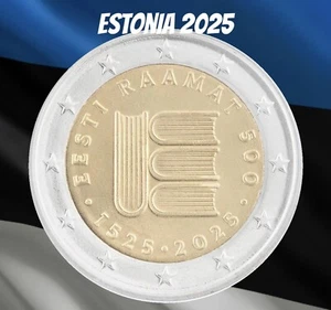 Estonia 🇪🇪 Moneda 2€ Euro 2025 500y Primer Libro Publicación Estonia Impreso - Imagen 1 de 5