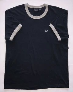 VTG GUESS Ringer T-Shirt Men XL Navy Blue Cursive Spell Out Logo Embroidered Y2K - Picture 1 of 13