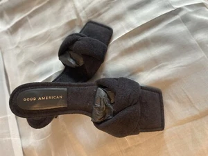 Good American Womens 10 Black Gold Terry Slide Kickstand Mule Kitten Heel Slide - Bild 1 von 6