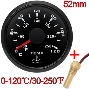 52MM Black Water Temperature Gauge 0-120℃ with 1/8NPT Sensor for Boat Car Truck  - Picture 1 of 21