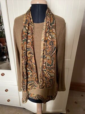 MADE IN ITALY Ladies Tunic & Scarf Size S Mustard Brown Paisley Knit Long Sleeve - Image 1 of 4