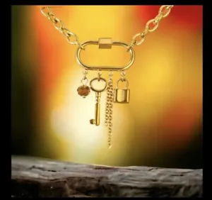 LUXE WATERPROOF Stainless steel lock & key charm necklace. Gold Rocks Boutique - Picture 1 of 3