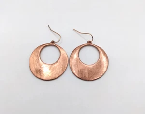 Cooper Finished Brushed Circle Hook Dangle Earrings K - Picture 1 of 2