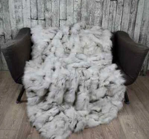 Luxury blue fox fur blanket throw. Real fur blanket - Picture 1 of 4