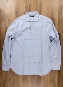 NO CUSTOMS TAX SARTORIO Napoli Kiton blue white micro check dress shirt 44 17.5 - Picture 1 of 5