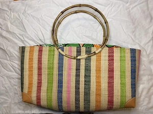 Shebobo Bebe Multi Colored Striped Floral Straw Handbag - Picture 1 of 7