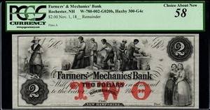 $ 2 18xx *SELTEN* Bauern & Mechaniker Bank, Rochester, Neu in Verpackung veraltete Währung! - Bild 1 von 2