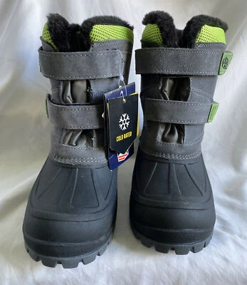Khombu Snowbank Lined Snow Boots NWT Kids size 3 Gray Green - Image 1 of 4