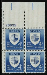 US USA Sc# 1151 MNH FVF PLATE # BLOCK  SEATO South-East Asia Treaty Orgn - Picture 1 of 1