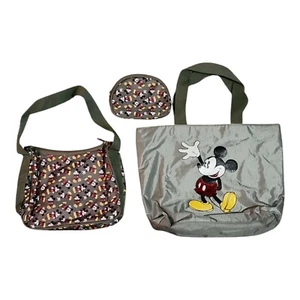 Disney Mickey Mouse 3 Piece Set Tote Bag, Purse, Cosmetic Case Sequin Green - Picture 1 of 16