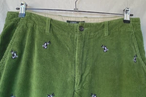 J. CREW EMBROIDERED GOLFING PENGUINS CORDUROY MENS 35" x 31" GREEN PANTS COTTON - Picture 1 of 5
