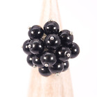 Vintage Blackberry Cluster Ring SIZE Q ADJUSTABLE Black Glass Beads Silver Tone