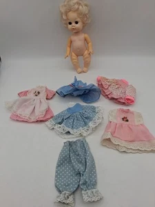 Eugene 7.5" Baby Doll Blond Hair Blue Eyes w/5 Outfits Sleepy Eyes Vintage - Picture 1 of 15