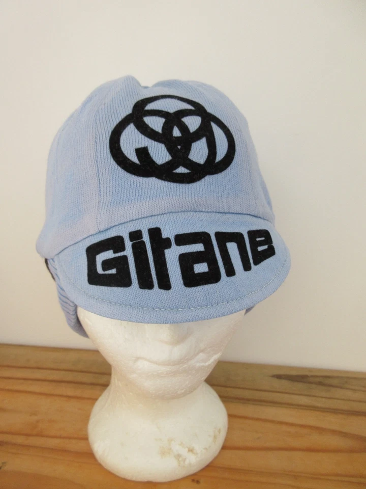 Casquette bonnet cycliste CYCLES GITANE vintage années 70 bleu clair ancien - Photo 1/4
