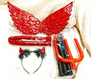 Halloween Devil Costume Horns Staff Tail Wings - Picture 1 of 4