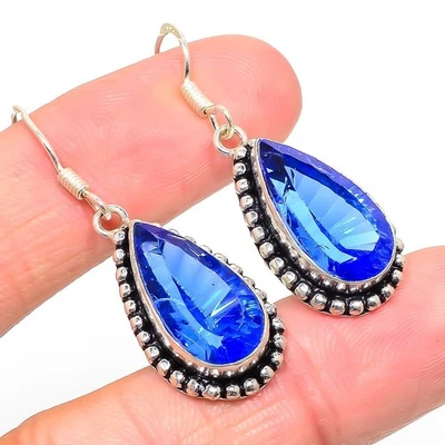 London Blue Topaz Gemstone 925 Sterling Silver Earring 1.81" v653 - Image 1 of 4