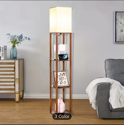 Lámpara de pie de 62,9 pulgadas con estante, material de madera maciza, incluye bombilla Foto 1 de 4