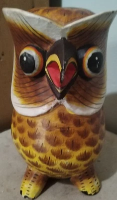 STATUE CHOUETTE HIBOU en Bois Sculpté Peint - 20 cm - Décoration Vintage... - Photo 1/4