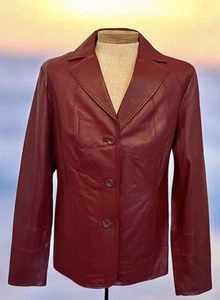 Vintage Y2K East 5th Burgundy Red Leather Women’s Jacket Sz Large/Tall NOS - Picture 1 of 16