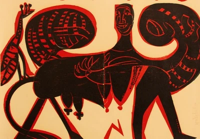 HAP Grieshaber Freiheit und Tod Griechenland signiert Farbholzschnitt 1967 - Bild 1 von 4