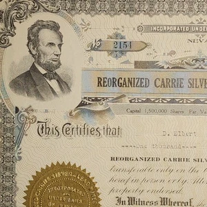 Capital Stock Certificate Reorganized Carrie Silver Lead Mines Co. 1932 - Picture 1 of 6