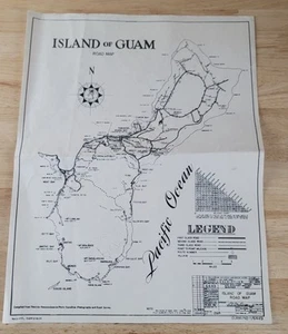 Vintage 1947 ROAD MAP For ISLAND OF GUAM US Navy Road Survey - Bild 1 von 2