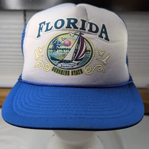Mohr's Brand Vintage 80’s Florida Snapback Mesh Trucker Hat Blue - Picture 1 of 10