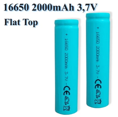 2x 16650 3.6-37 V 2000mAh Li-Ion Flat Top Wiederaufladbar Ersatz Akku 2er Pack - Bild 1 von 2