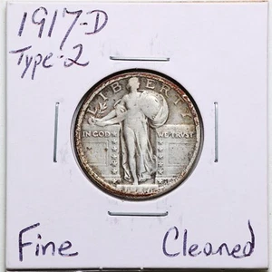 1917-D Type 2 25C Standing Liberty Quarter with Fine Detail Cleaned #5095 - Picture 1 of 2