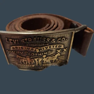 Vintage Levis Ledergürtel mit Bronze Schnalle 70er Jahre - Made In USA - 34 Inch - Bild 1 von 6