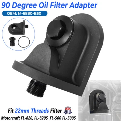 90 Degree Oil Filter Adapter For Ford 5.0L 302 Push Rod V8 Engine M-6880-B50 US Foto 1 de 4