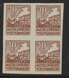 OCCUPATION / MECKLENBURG - 1946 - FARMER 10PF - IMPERF / BLOCK 4V - MNH ** - Picture 1 of 1