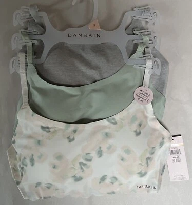 NUEVO CON ETIQUETAS SUJETADOR DANSKIN SOPORTE INVISIBLE 1 ESTAMPADO 1 GRIS CLARO 1 VERDE DS6620 PEQUEÑO $64 Foto 1 de 2